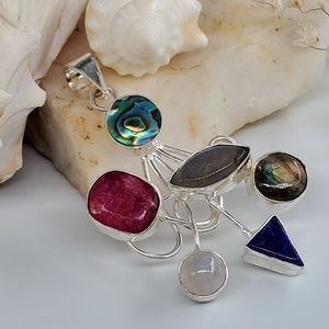 Natural Abalone Labradorite Ruby Moonstone 925 Silver